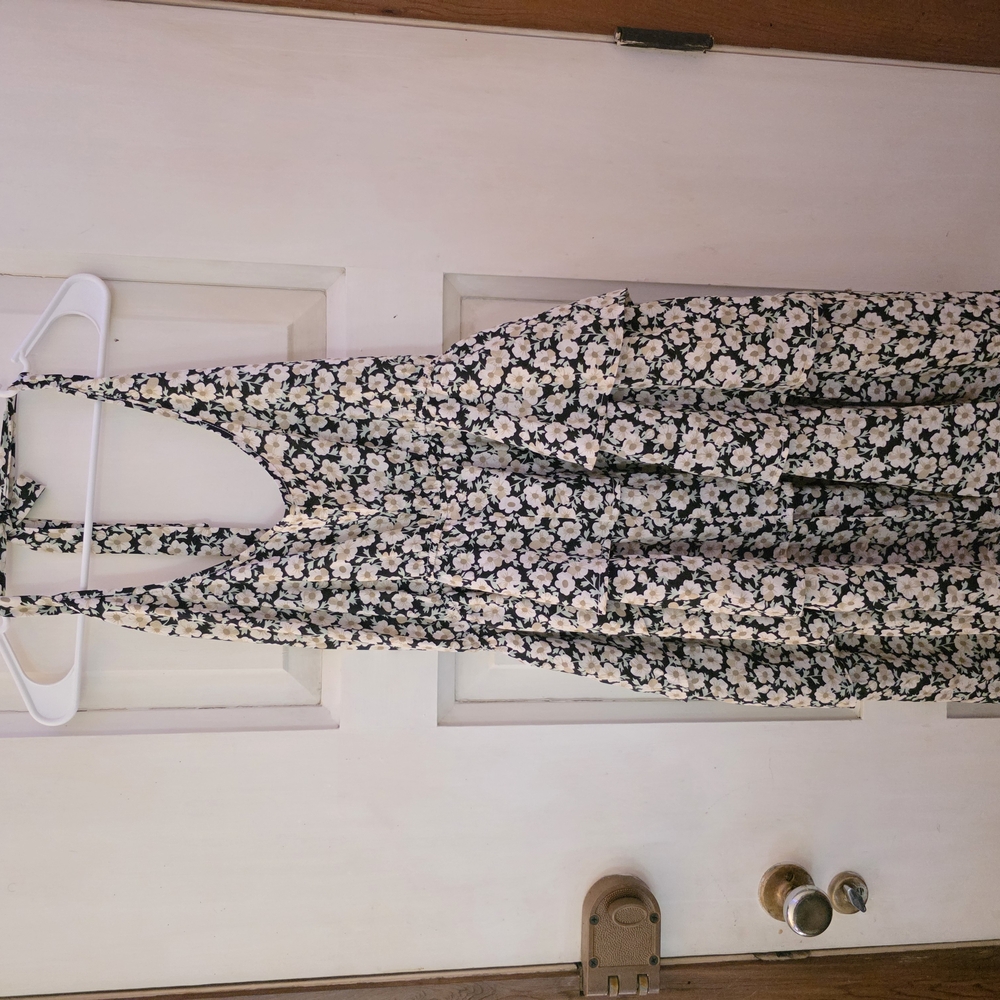 Floral Black and White Midi Dress